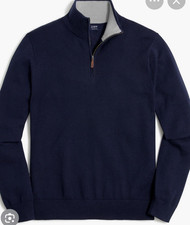 NWT J-CREW MENS BF091 COTTON QUARTER-ZIP SWEATER X-LARGEsz/NAVY REG 110