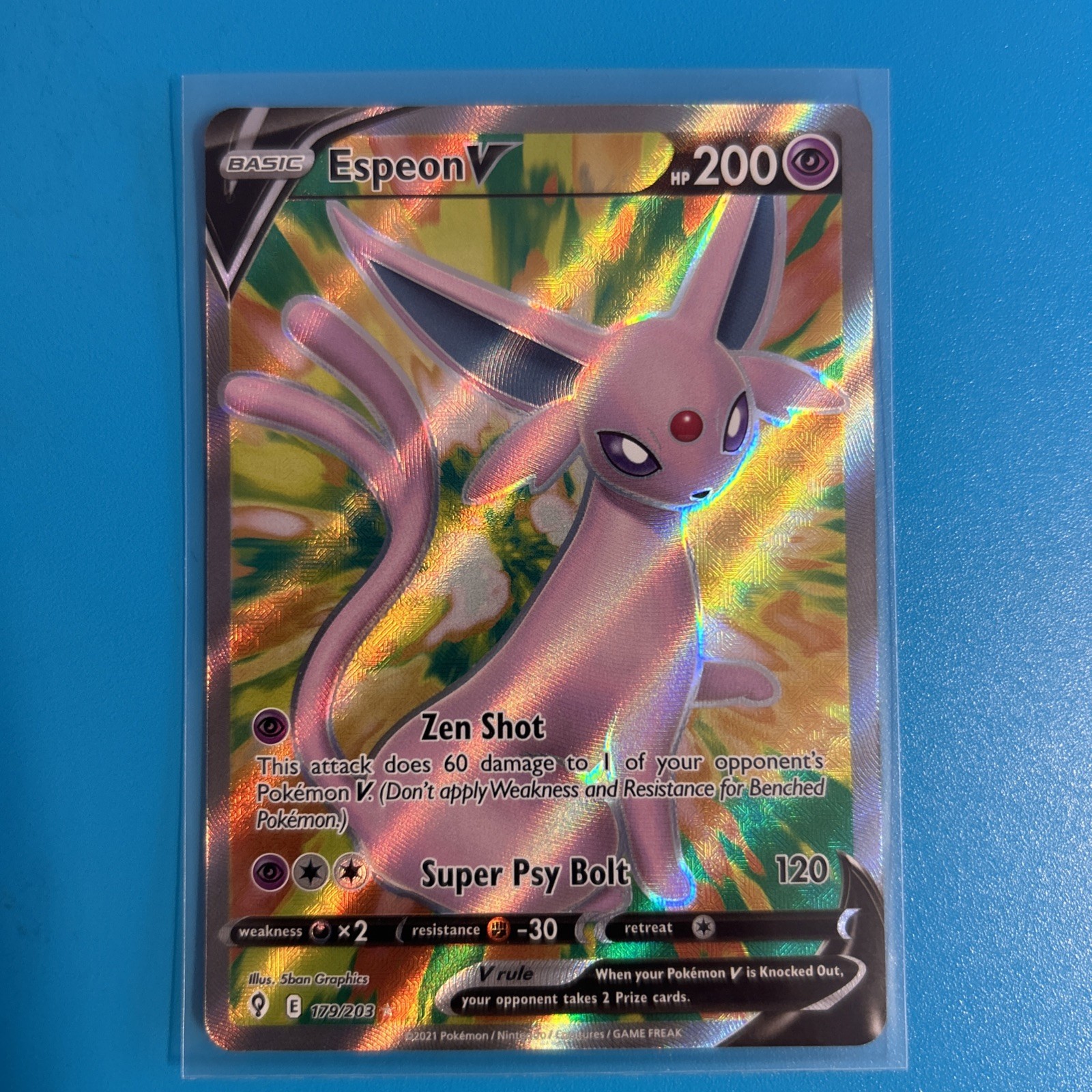 Espeon V (Full Art) 179/203 Swsh07: Evolving Skies Holo Mint