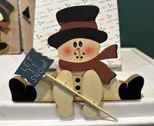 (5) Vintage Holiday Shelf Sitters Wood Snowman Winter Primative