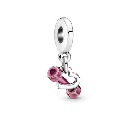 Hantel & Herz Dangle Charm Rosa Gymnastik Liebe Perlen Original Armband