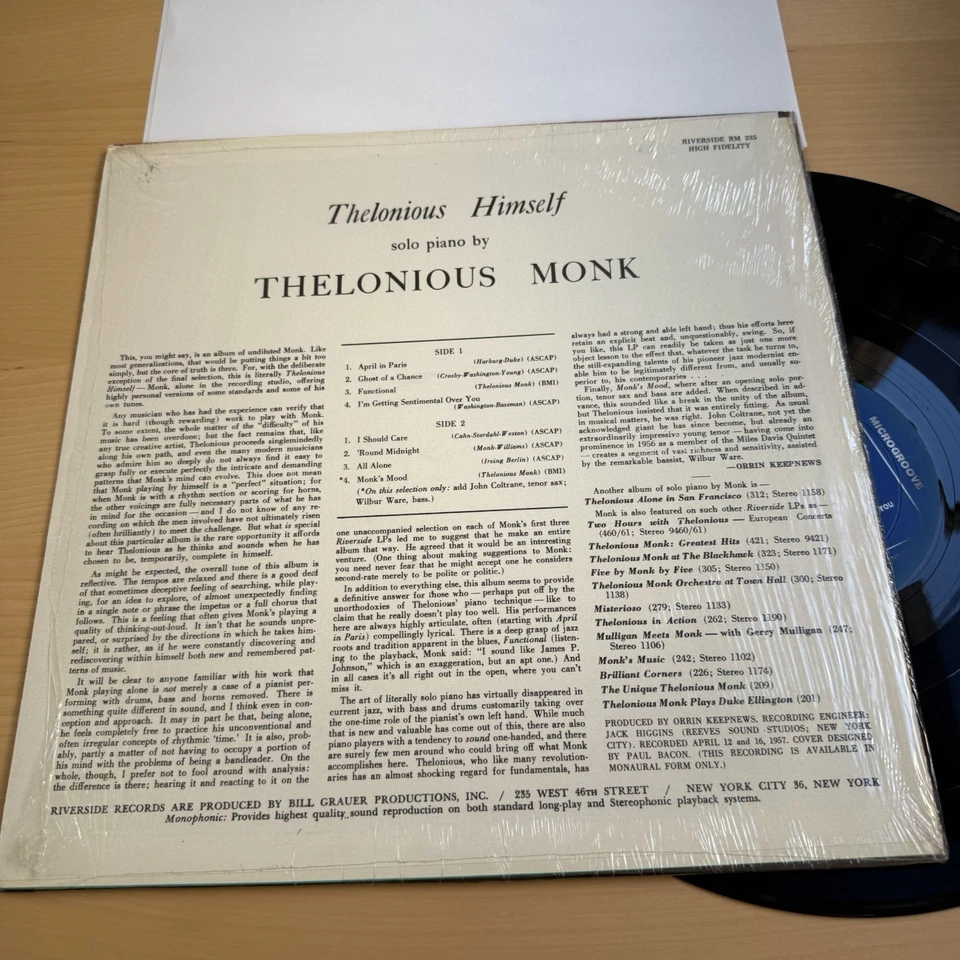 Thelonious Monk Thelonious Himself 1962 Mono Vinyl LP In Shrink VG+ - Image 4 of 4