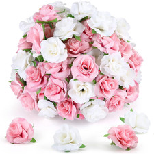 Yinsun 50Pcs Mini Roses, 1.57" Silk Artificial Flower Heads, Pink and White