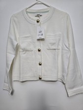 Free Assembly Women's Pocket Cardigan Long Sleeve Sweater, Size S Ivory