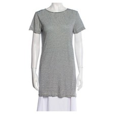 Alice + Olivia S Linen Shift Dress Grey Stripe Bateau Neck Modern Classic