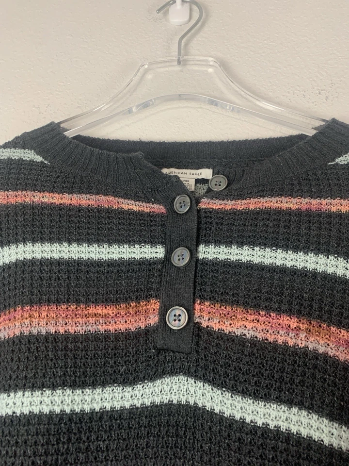 American Eagle Sweater Womens Small Henley Oversized Waffle Knit Boxy Cozy S - Image 3 of 4