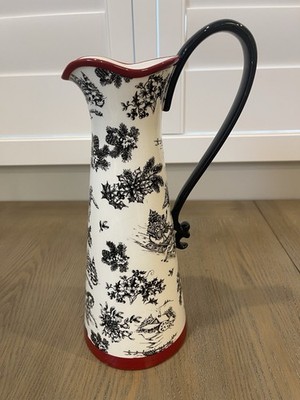 GRASSLANDS ROAD Brown with feathers Ceramic Pitcher Water 5 1/2''