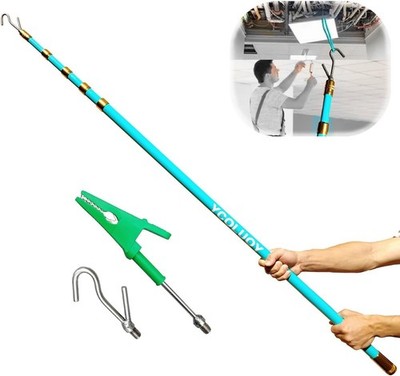 Cable Wire Pull Push Telescopic Pole, 17 Feet High-Density Carbon Fiber with Mul