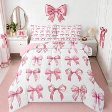 Bow King Comforter Set,Kawaii Bowkont Girls Bed Set,Dreamy Princess Style Pink B