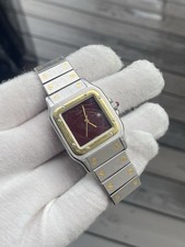 Cartier Santos Carree Burgundy 29mm Two Tone Automatic Watch w/ Box & Booklet 2