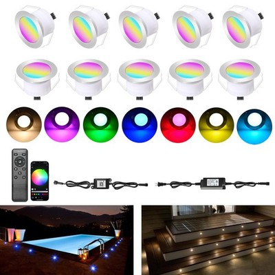 Recessed Deck Light Kits, Φ2.4 WiFi Low Voltage RGB & Warm White Deck Lightin...