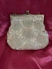 Vintage White Beaded Clutch Purse with Snap Closure Evening Bag