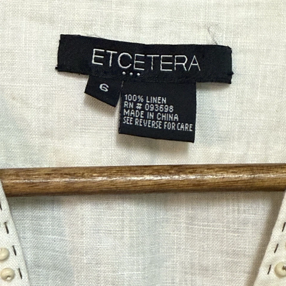 Blusa túnica ETCETERA LINO MARFIL manga campana hippie boho BEIGE CUENTAS talla 6 Foto 2 de 4