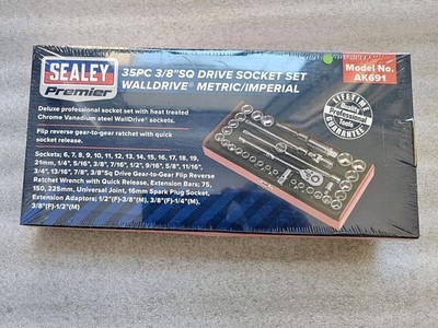 Sealey Premier Deluxe 35 Piece 3/8in Drive WallDrive  MM / SAE Socket Set AK691