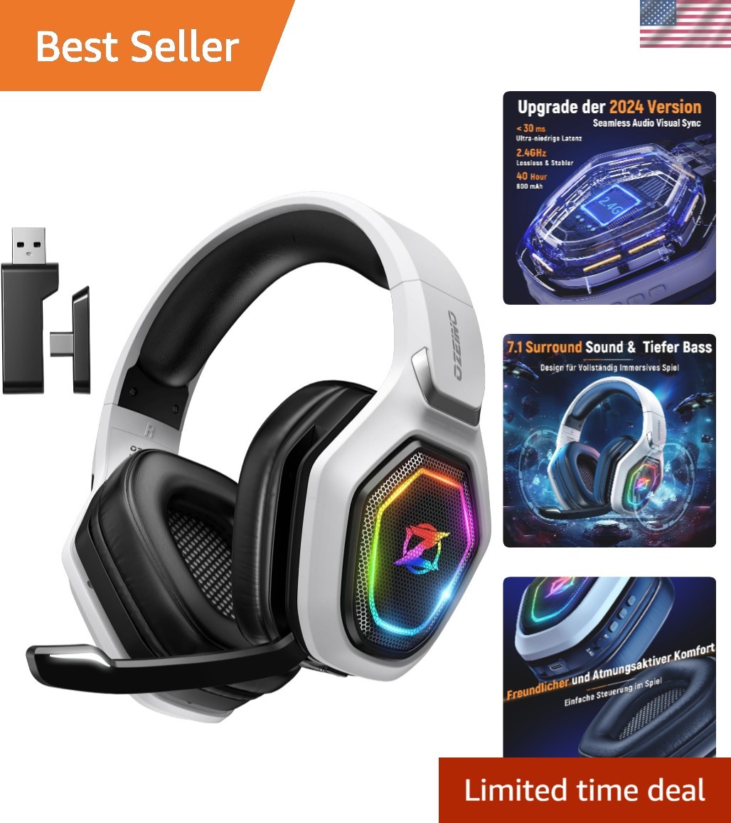 Ultimate 2.4GHz Wireless Gaming Headphones - Lossless Audio & Flip Mic Design
