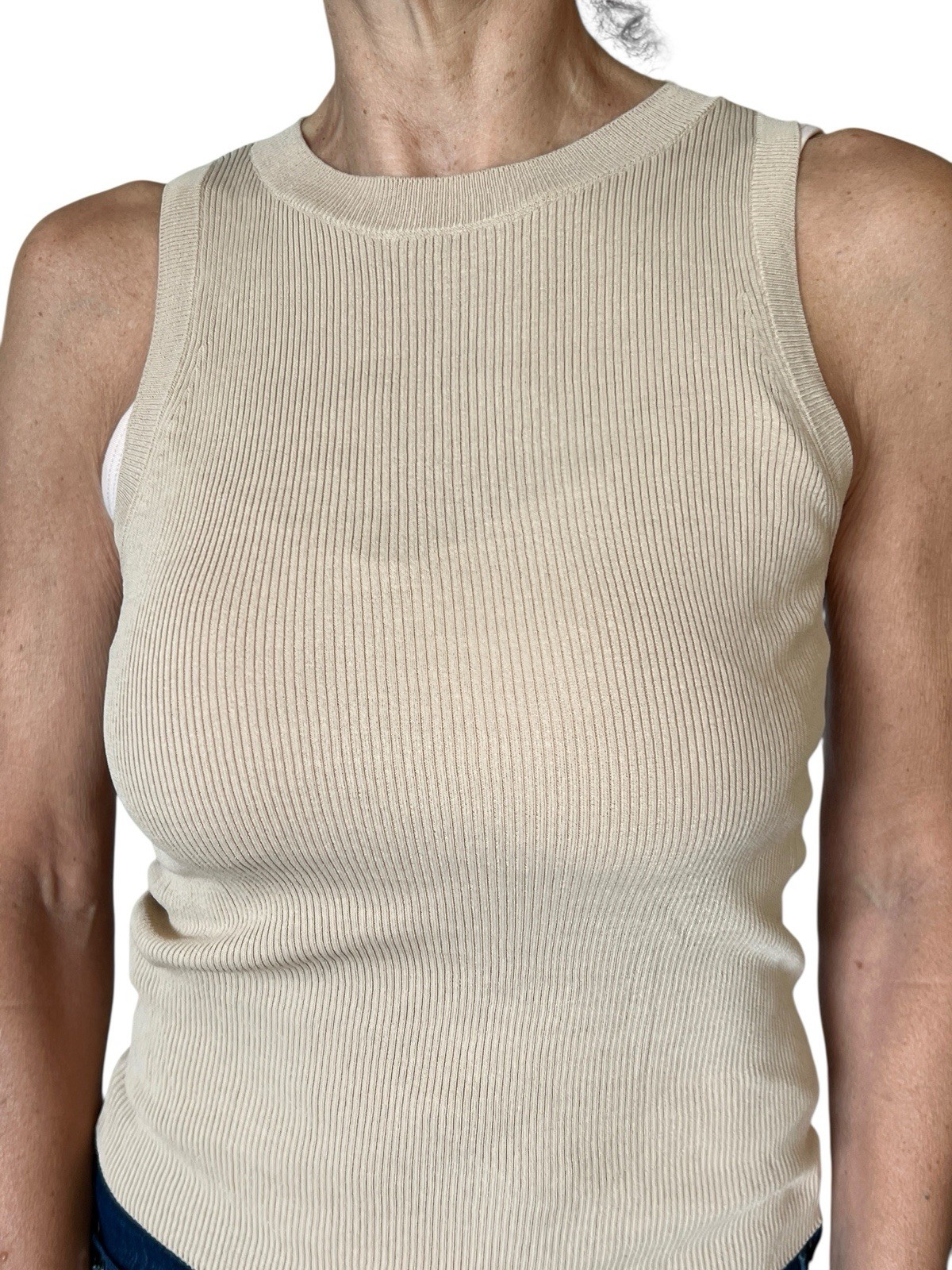 MNG MANGO WOMEN'S 207 KARL TAN ECRU  SLEEVELESS RIBBED CREW TANK TOP MEDIUM NWT thumbnail 11