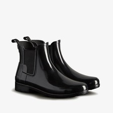 Hunter Chelsea Boots Schwarz Damen Original Raffiniert Glanz Gummi Größe UK 6 7