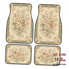 Vintage Floral Car Floor Mats Set of 4 Sage 26.8"L x 17.3"W x 0.12"Th QC 020