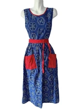 Vtg 60s 70s Design House Pinafore Apron Wrap Dress Patchwork Boho Bandana Print