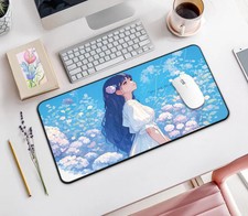 Kawaii Blue Anime Girl Desk Mat, Cute Mouse Pad, Kawaii Smooth Desk Mat