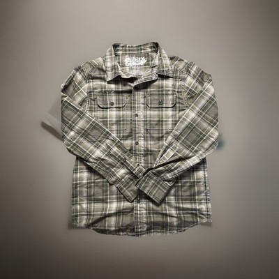 Helix Boys Plaid Button Up Shirt Green Gray Long Sleeve Casual Medium