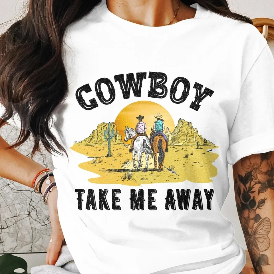 Cowboy Western T-Shirt for Men & Women: Short Sleeve Round Neck