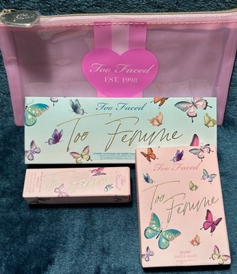 New TOO FACED Too Femme Butterfly BLUSH Babe SHADOW Palette Heart Core LIP + BAG