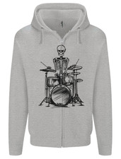 Skeleton Drummer Drums Drumming Mens Zip Up Hoodie