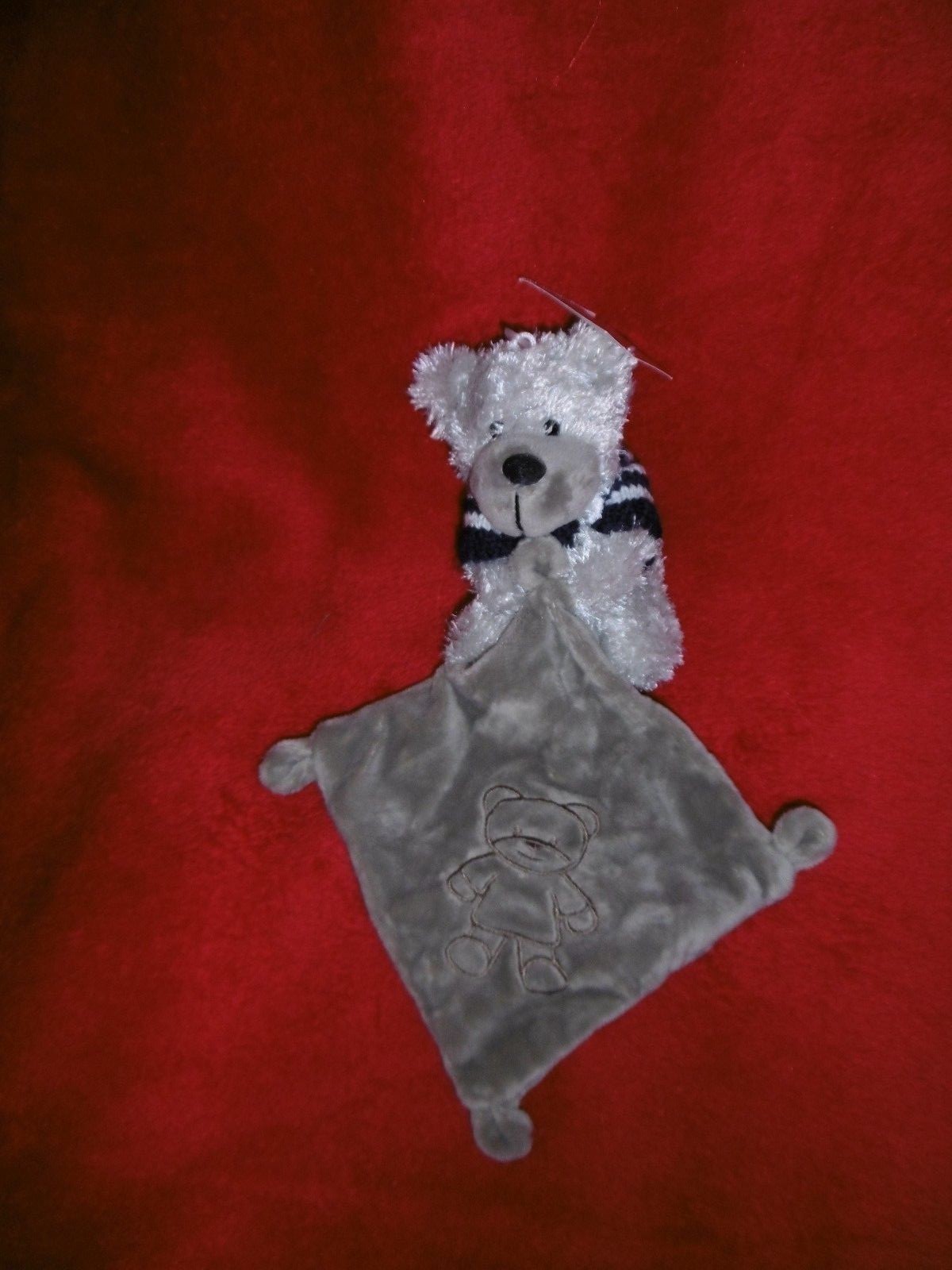 Doudou ours Kiabi I2C en laine bleu et blanc neuf