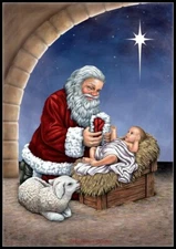 Jesus with Santa - DIY Chart Counted Cross Stitch Patterns Needlework 14 ct  