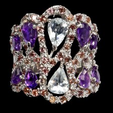 Valentine 925 Silver Ring Pear Aquamarine Amethyst Natural Gemstone Jewelry Size