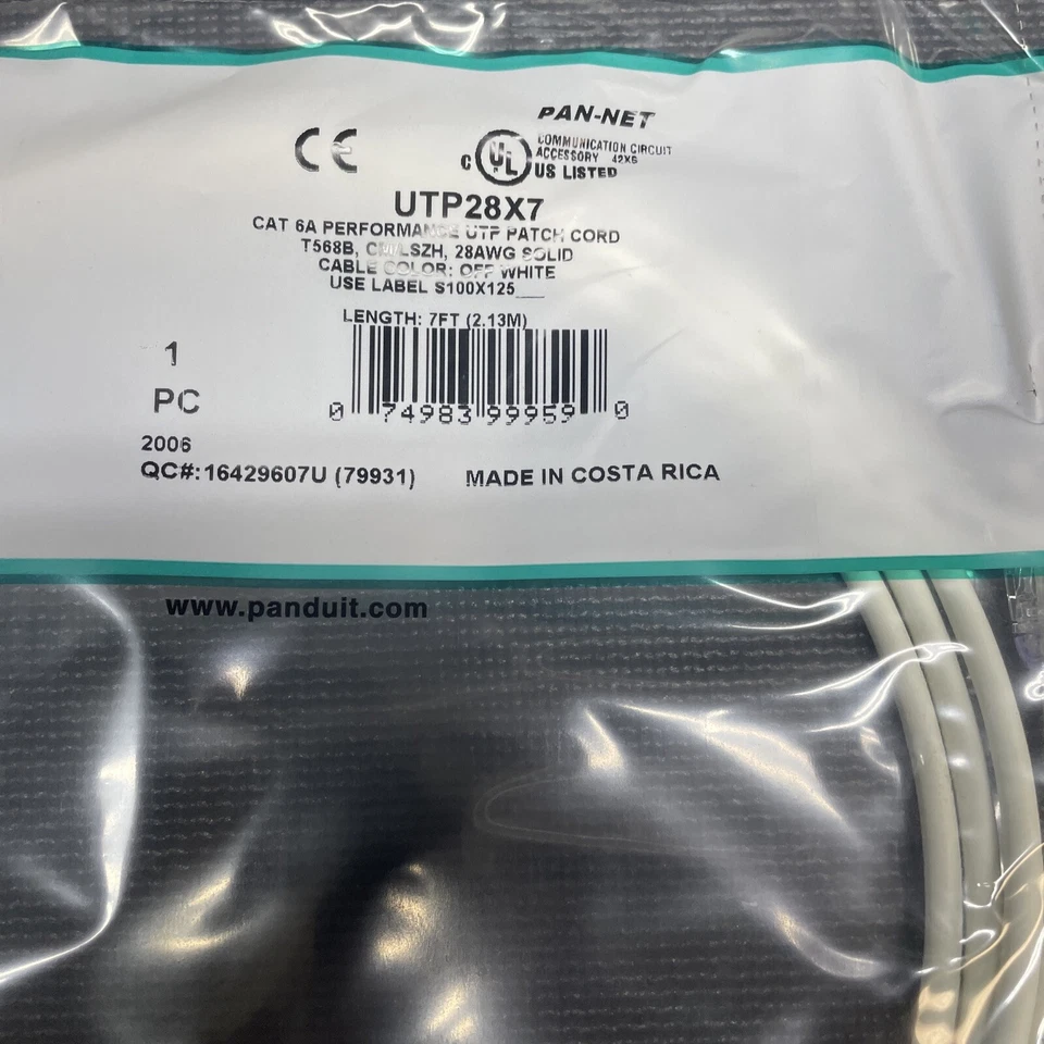 Panduit UTP28X7 Cat 6A 28 AWG UTP Copper Patch Cord, 7 FT. Brand New - Image 2 of 3