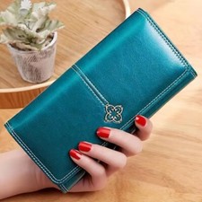 Trendy PU Leather Bifold Wallet Women Multi-card Slots Card Holder Gift blue