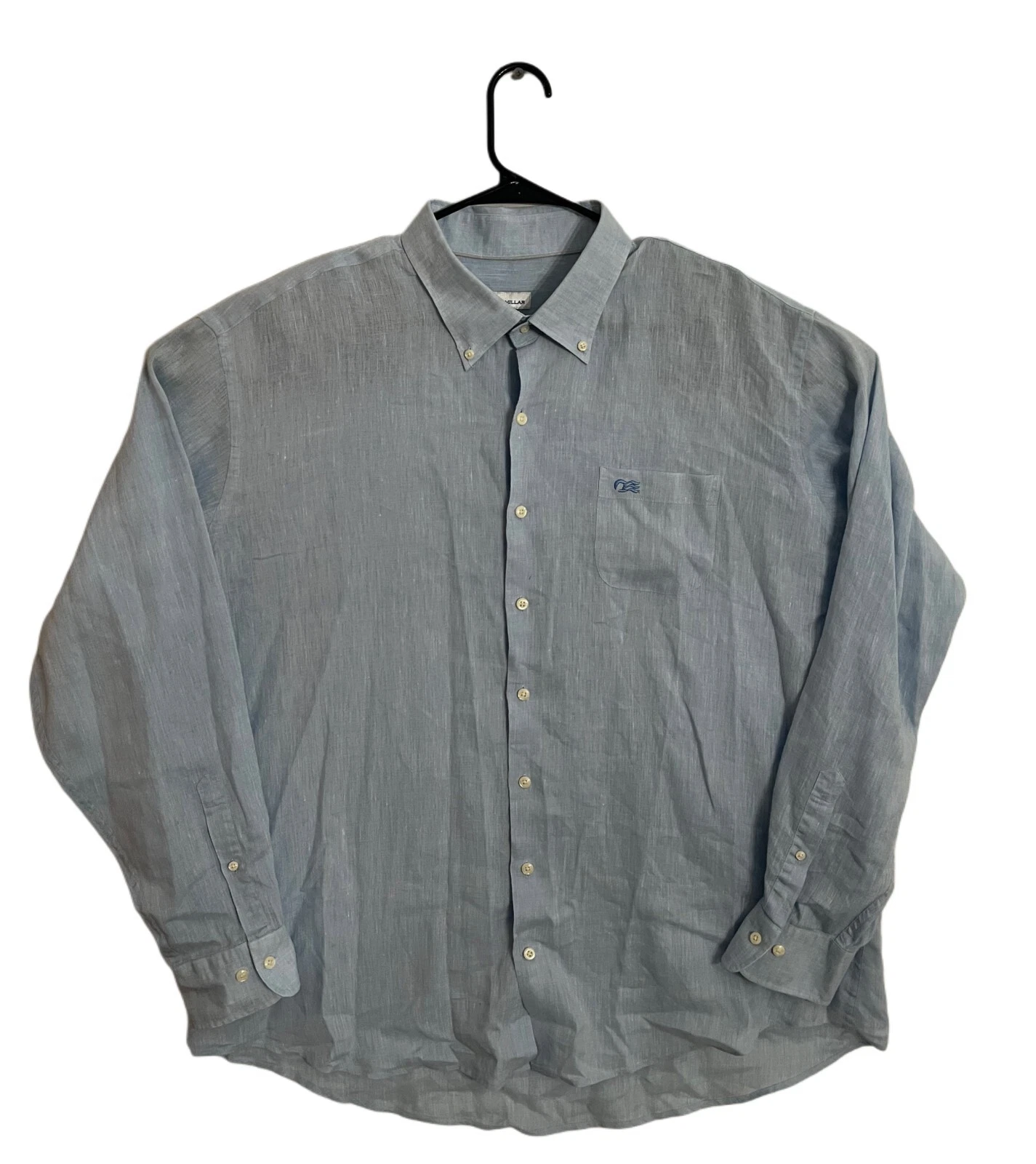 Peter Millar Mens Size XXL Light Blue Linen Long Sleeve Button Down Embroidered