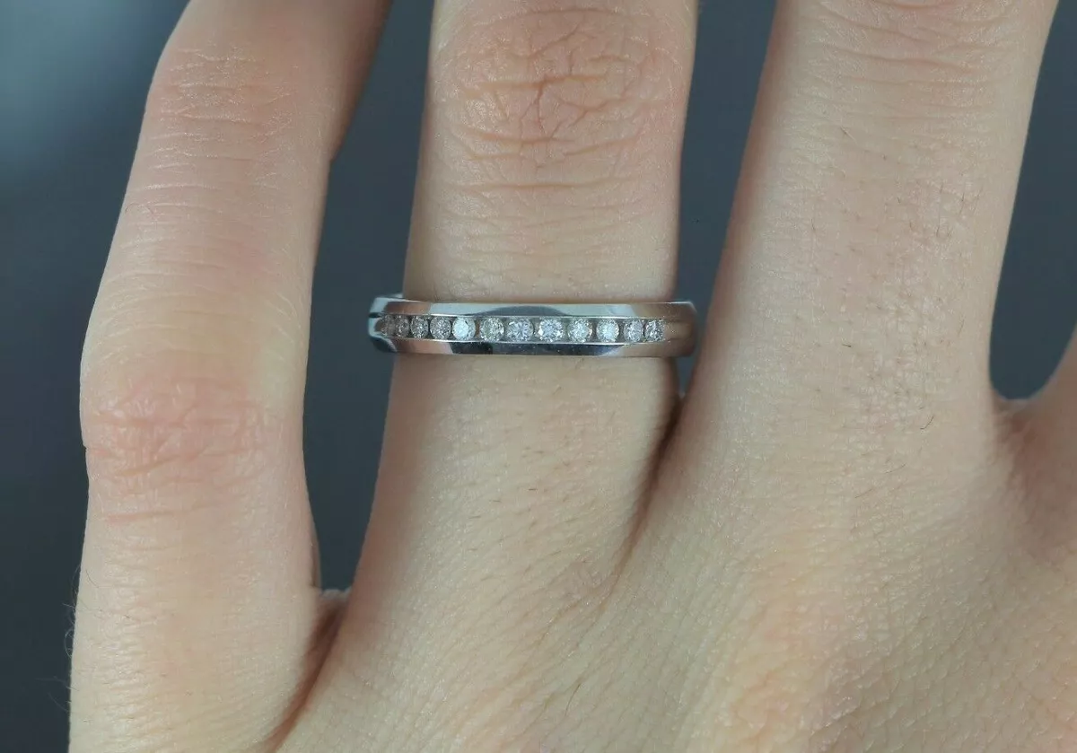 ODI 14K White Gold Round Cut Diamond Channel Set Anniversary Ring