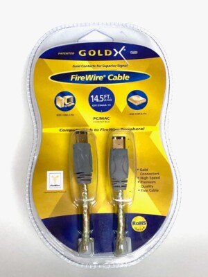 NEW Gold X 14.5' IEEE1394 FireWire i.LINK 6-pin to 6-pin Cable 1394 NIP