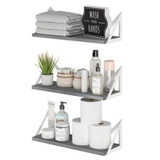 3 Set Minori Gray Floating Shelves Wall Storage Bathroom Over Toilet Wood