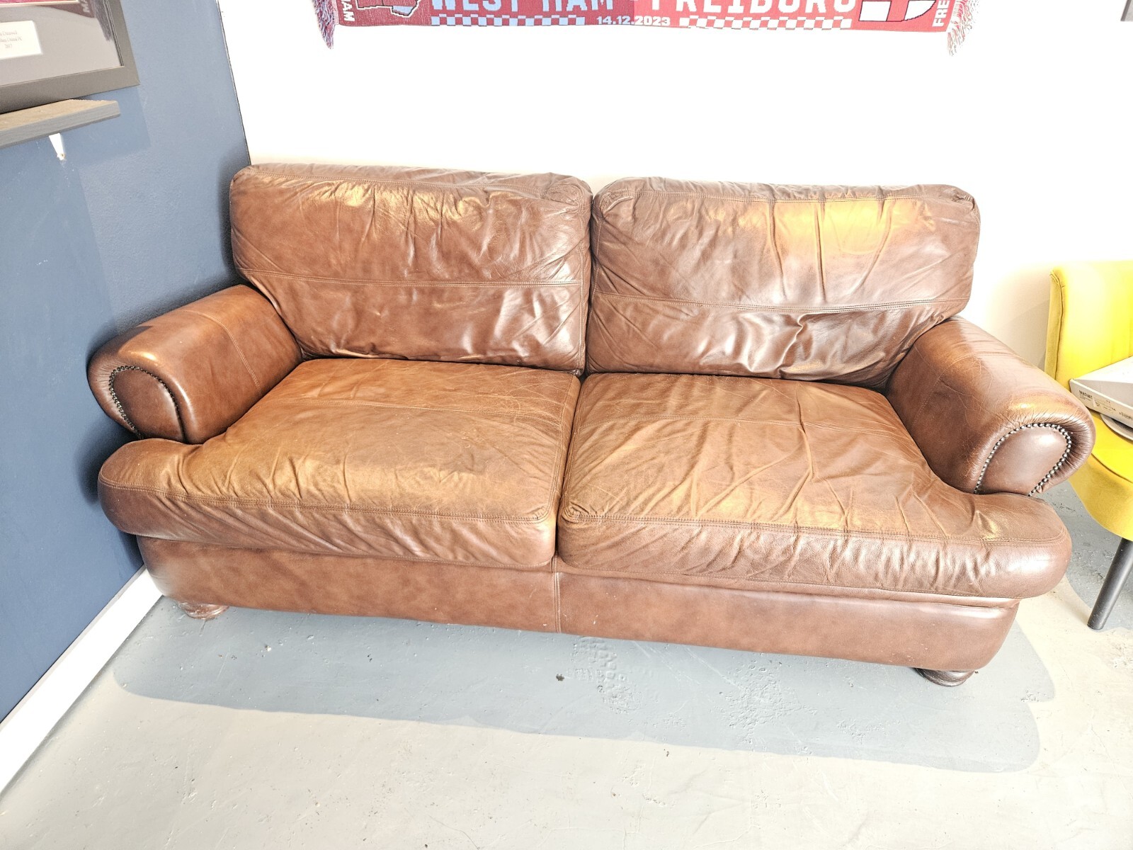 3 seater brown leather sofa eBay