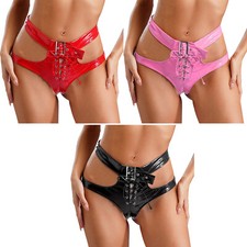 Womens Briefs Cutout Shorts Festival Lingerie Patent Leather Clubwear Wetlook