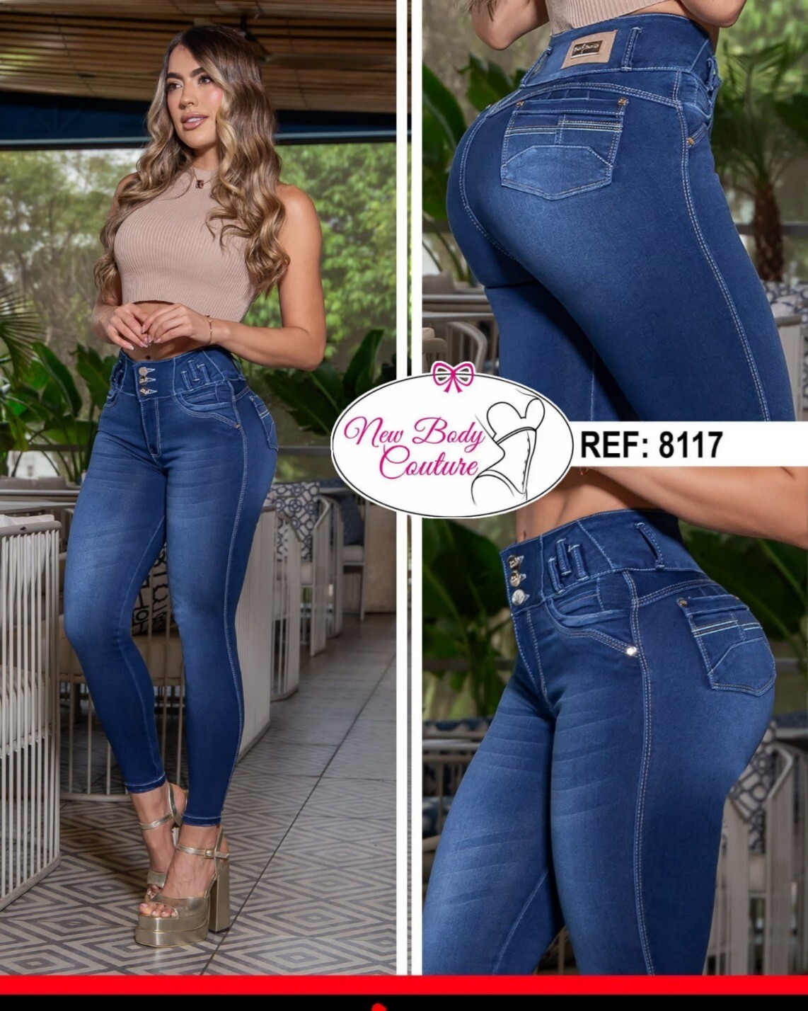 Jeans Colombianos Cintura Alta levanta cola levantador de glúteos cintura alta faja 8117