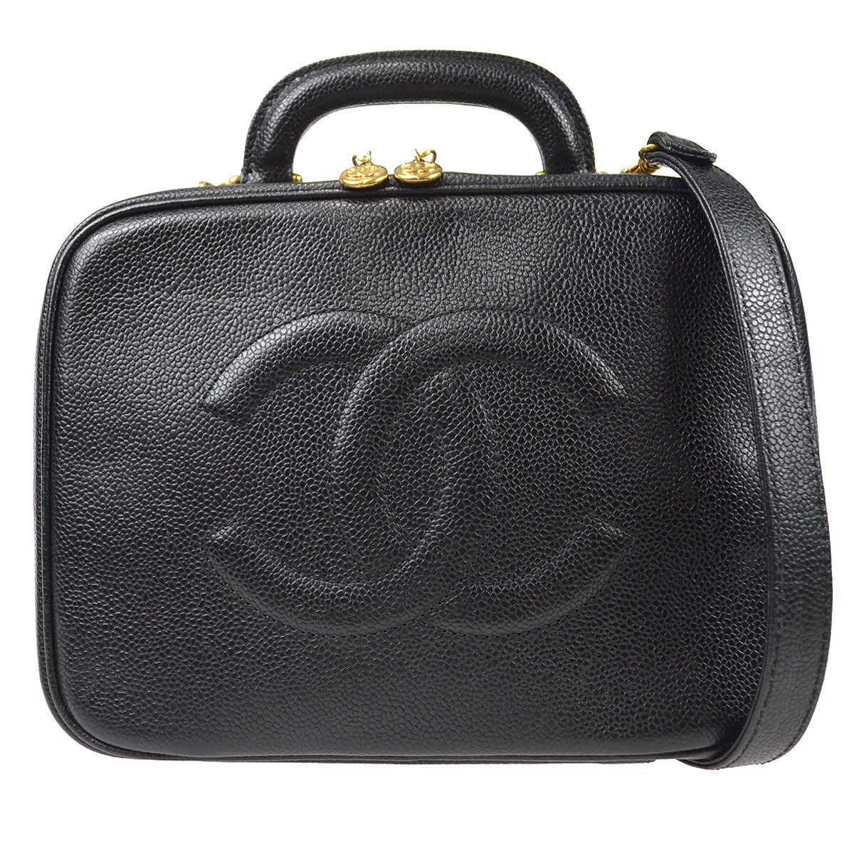 Chanel Black Calfskin Timeless Lunch Box Vanity 24 2way Handbag