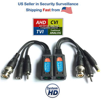 HD 8 MP Cat5 Cat6 to BNC Video Power Audio Video Balun Passive Data Transmitter