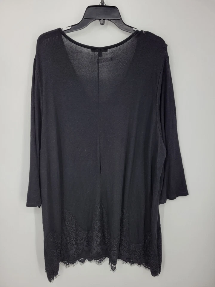 Lane Bryant Top Womens Plus 26/28 Black Long Sleeve Tunic Lace Hem Boho Pullover - Image 2 of 4