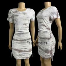 Victorias Secret PINK Beach Terry Ruched Sides Dress White Arctic Tie Dye Large