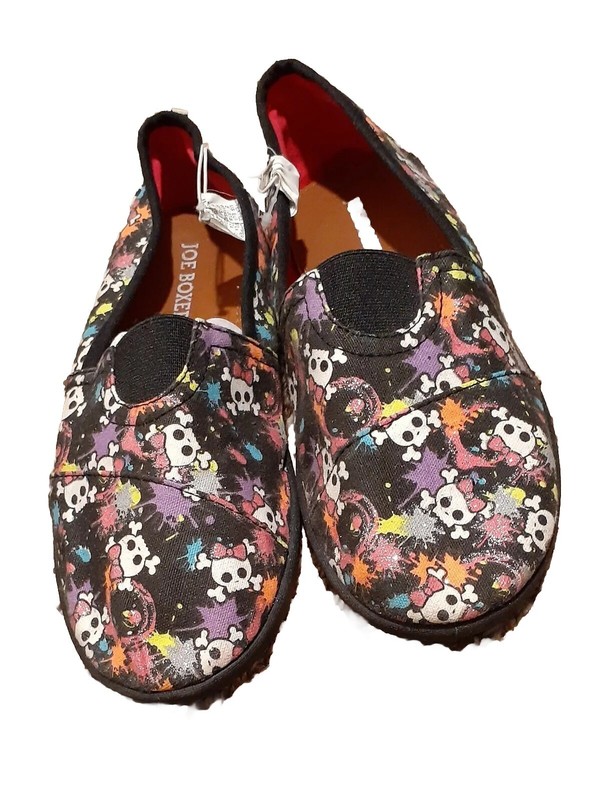 New Joe Boxer  Girls skull slatter paint neon black canvas shoes flats size 5