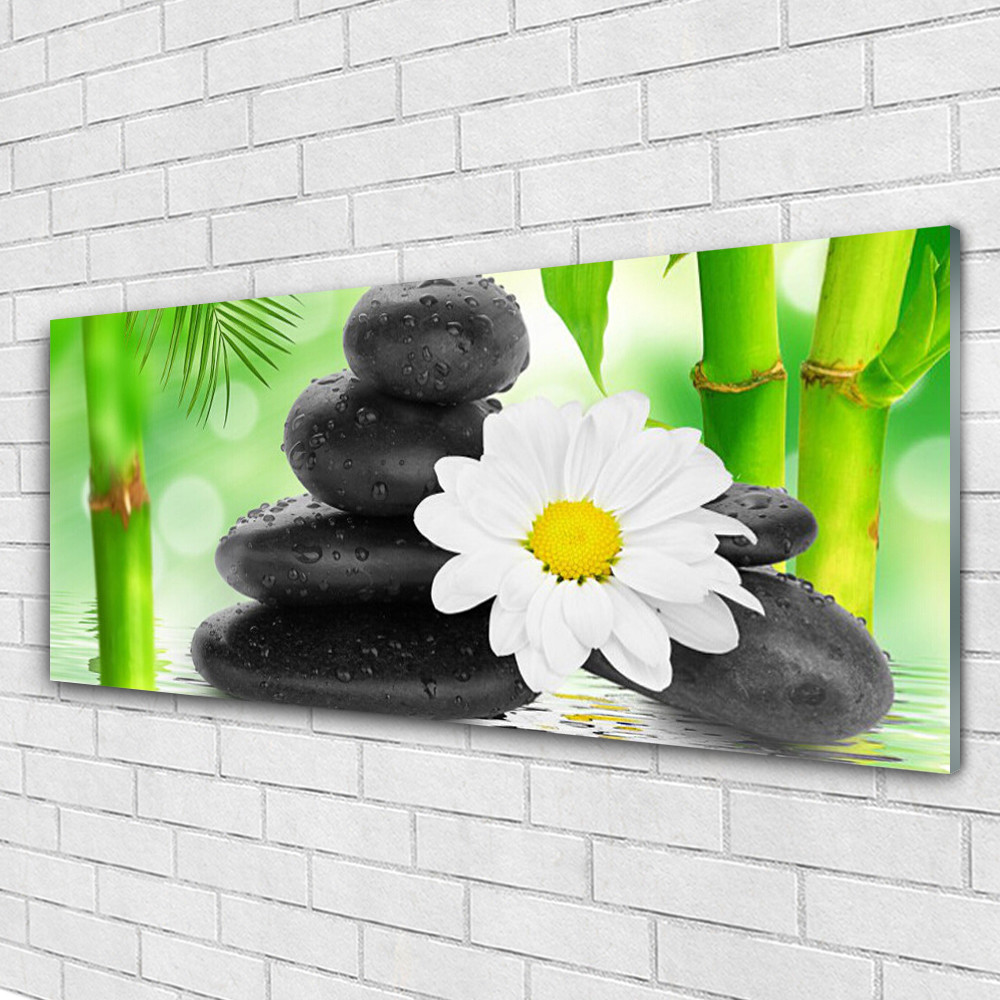 Tableau en verre acrylique haut de gamme 125x50 motif Pierres et Fleurs de Bambou impression HD