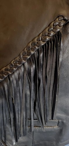 Genuine Fringed Black Leather Motorcycles Medium ,Women's FIRST - Picture 4 of 10