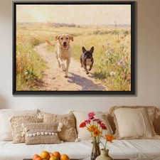 Labrador Framed Dog Canvas Print Oil Painting Rustic Animal Wall Art Decor