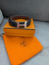 HERMES Constance 2003 Reversible H Belt Palladium Plated Stamp Buckle Leather 75