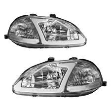 Headlight Assembly For 96-98 Honda Civic Halogen Chrome Housing Clear Lens Pair