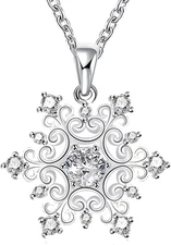 Snowflake Pendant Crystal Christmas Necklaces for Women Silver Color Cute Neckla